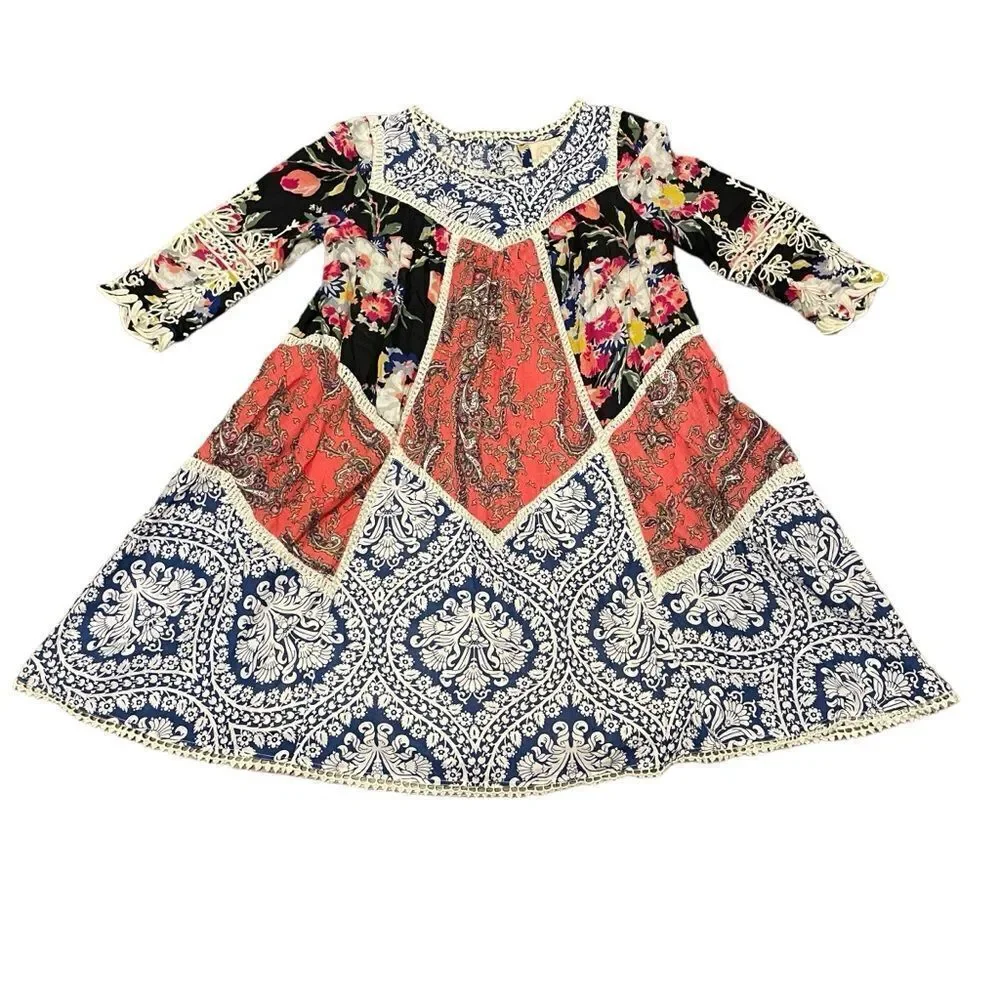 Anthropologie Inez Swing Dress by Vanessa Virginia Patchwork Multicolor Size 2